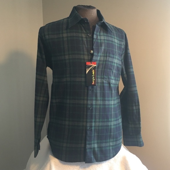 Sergio Louis Green plaid button up shirt size small grandeur petit gilet manche - Picture 3 of 12